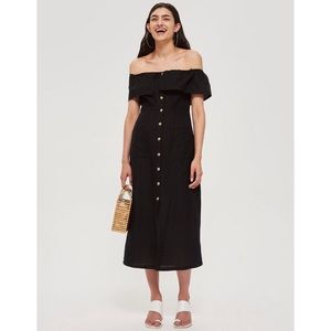 Topshop Black Off-Shoulder Button-Front Midi Dress